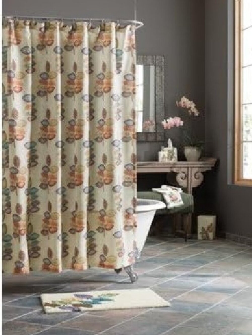 Croscill Fabric Shower Curtain Mosaic Leaves Multicolor 70" X 72" New